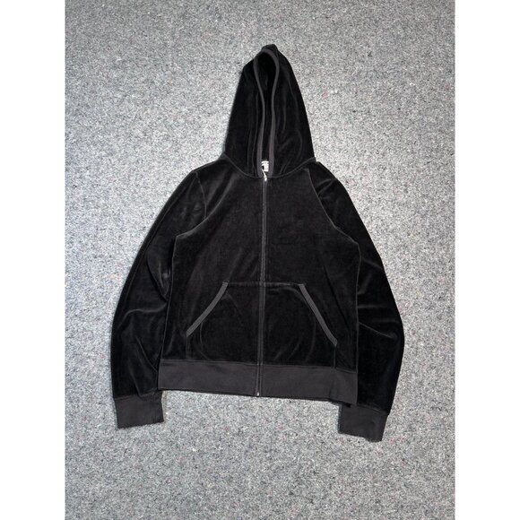 Juicy Couture VTG Black Velour Bling Hoodie Track Jacket Scottie Dog RARE XL - Picture 6 of 9